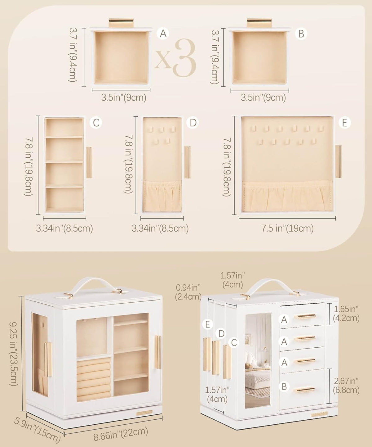 Homde Rotating Jewelry Box for Women: 7-Drawer Organizer with Clear Window