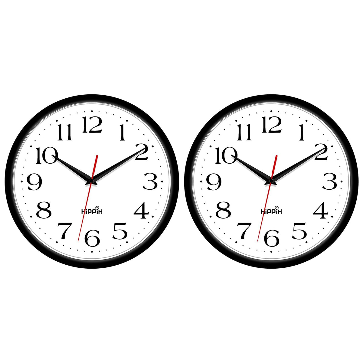 HIPPIH 10 Inch Wall Clock, 2Pack Silent Non Ticking Battery Operated Clocks