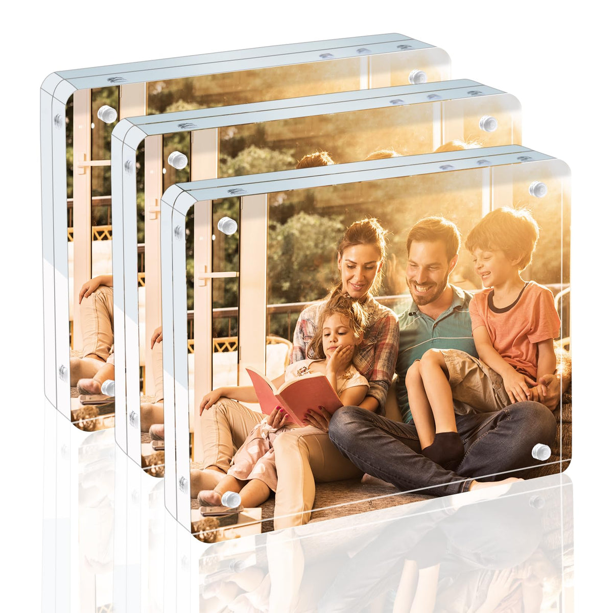 Egofine 5x7 Acrylic Frames 6 Pack, 20mm Thicker Frameless Clear Picture Frames, Double Sided Magnetic Picture Frames, Free Standing Desktop Display