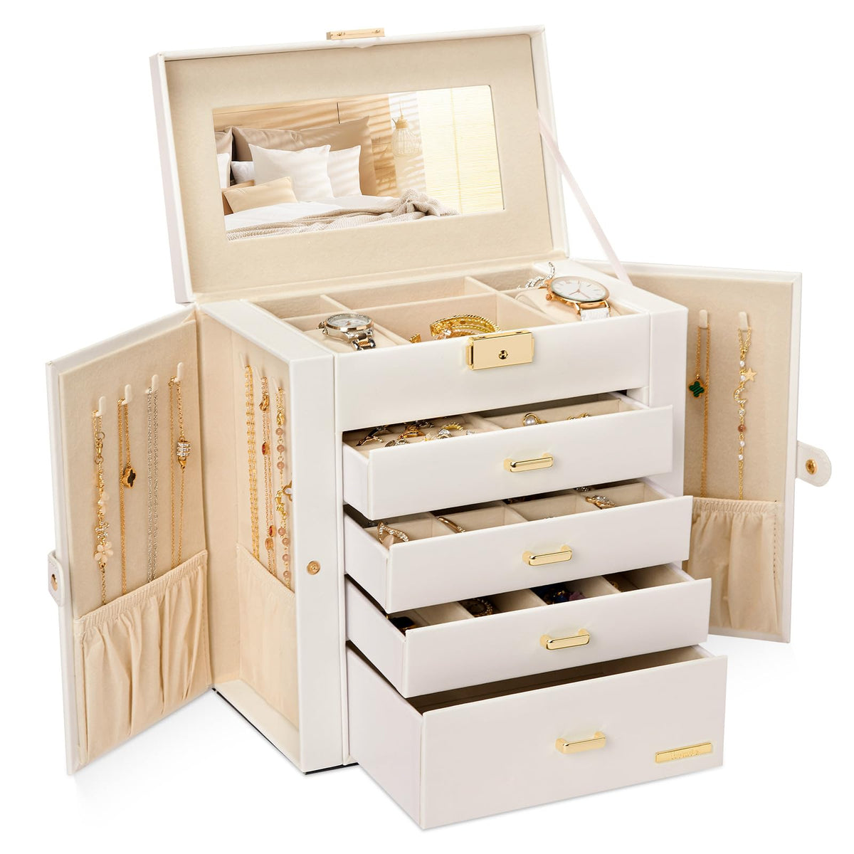 Homde Large Jewelry Box for Women: 5-Layer Organizer with Lock for Dresser
