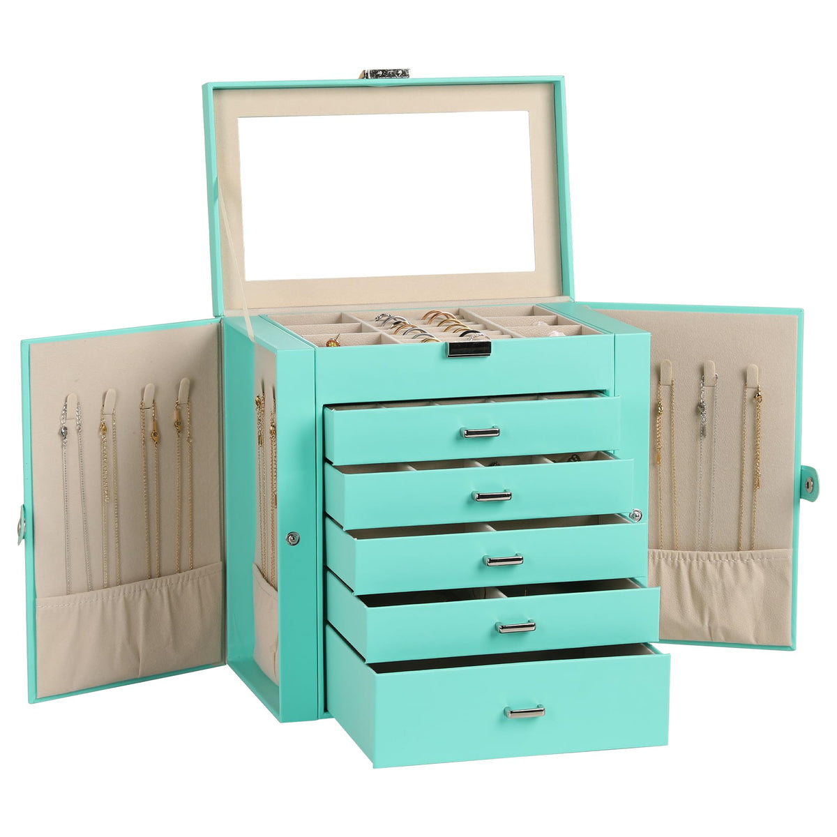 Frebeauty 6-Layer Jewelry Box for Women,Large Jewelry Organizer with Drawer