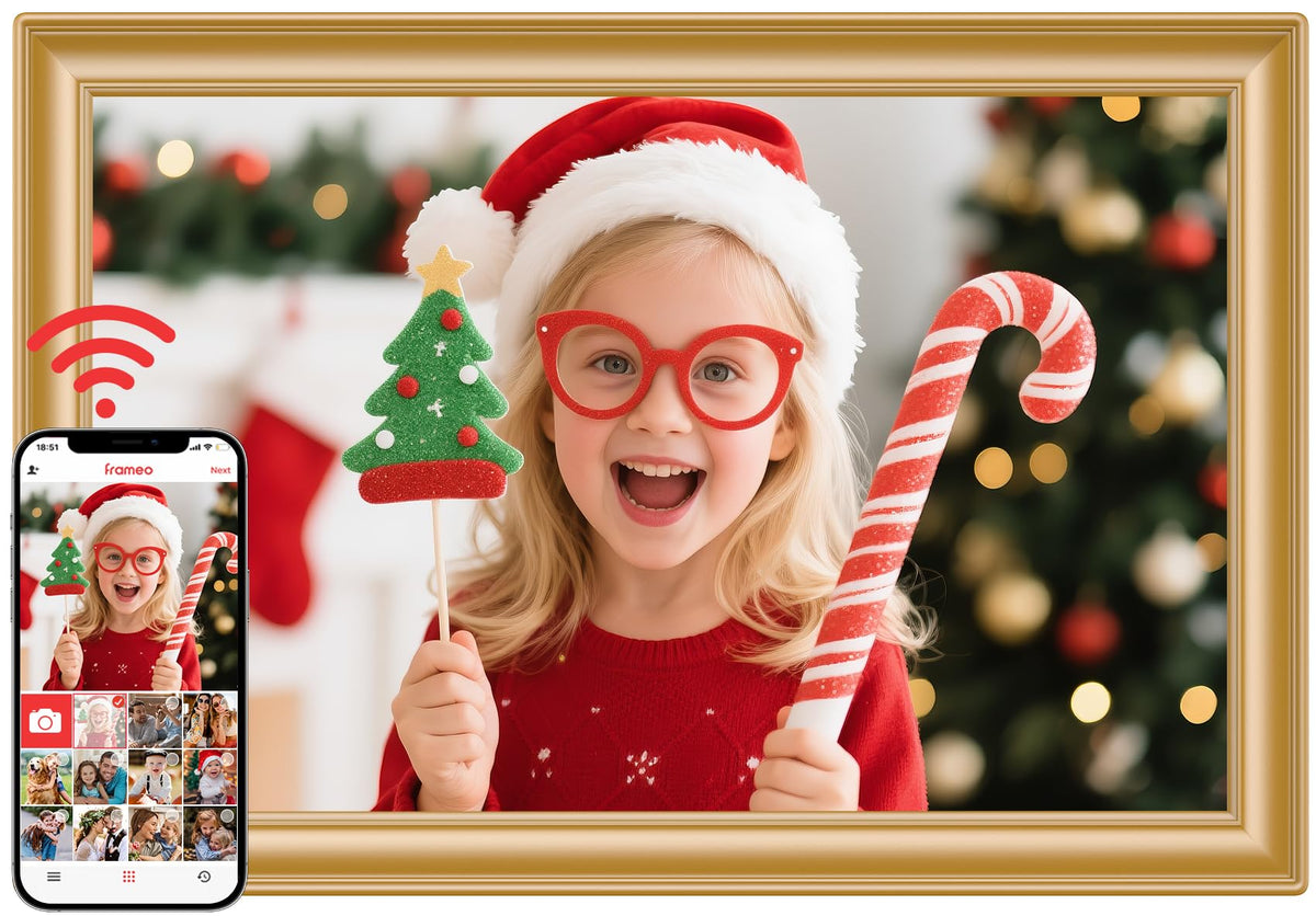 Frameo 10.1 Inch WiFi Digital Picture Frame with 32GB Memory, 1280 x 800 IPS Touch Screen Smart Electronic Photo Frame, Wall Mountable, Auto-Rotate, Share Photos/Videos Via Frameo App from Anywhere
