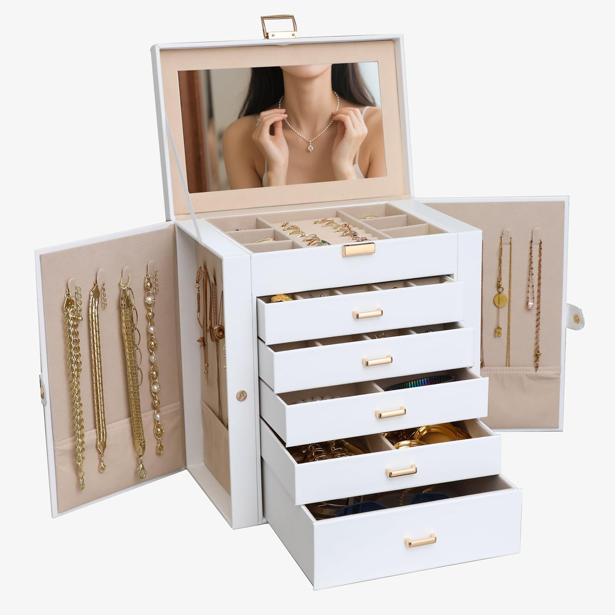BOOVO Large Jewelry Box for Women 6 Layer