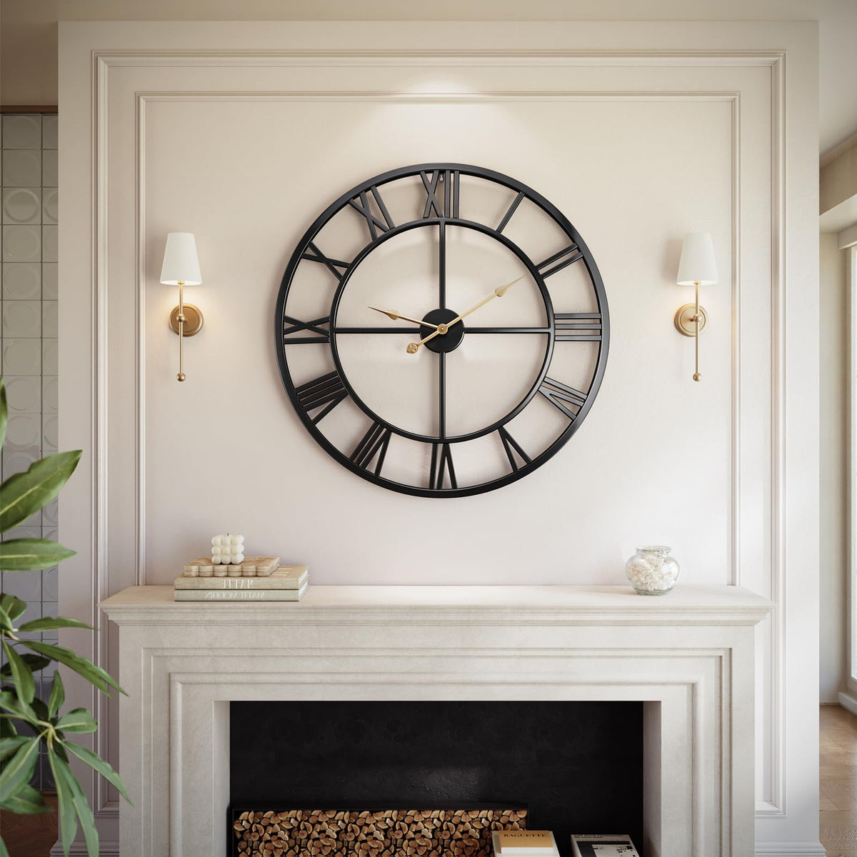 Vantic 32 Inch Large Wall Clock, Roman Numeral Metal Oversized Wall Clocks