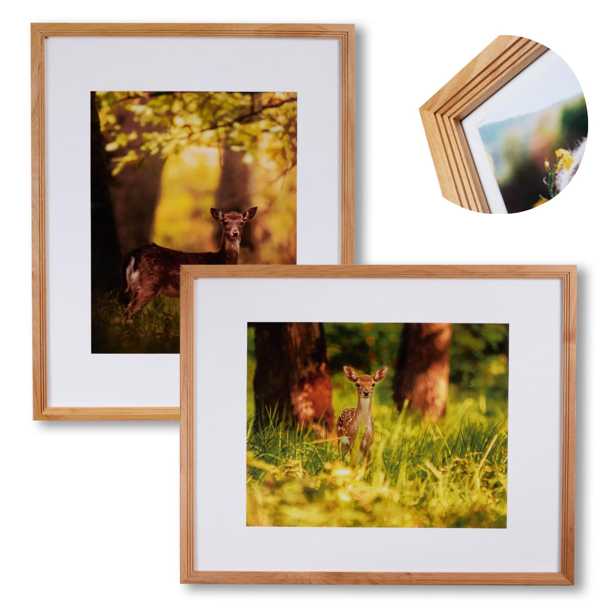 8x10 Wooden Picture Frame, Displays 8x10 Without Mat or 5x7 With Mat, Solid Wood Colorful Photo Frame for Wall Tabletop, Real Glass, Rustic Stepped Edge, 2 Pack, Brown