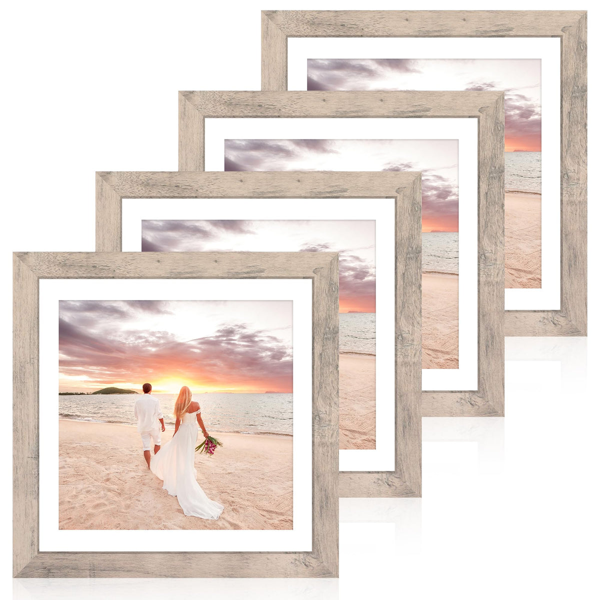 iRahmen 5x7 Picture Frame Set of 4, High Definition Real Glass Rustic Brown Frame, 5 x 7 Wood Photo Frames for Tabletop Display and Wall Mounting
