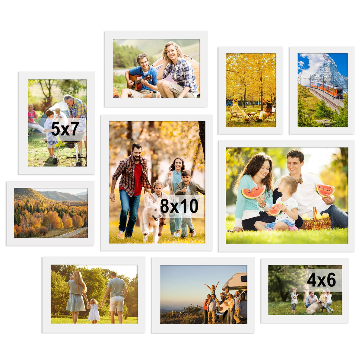 BESCRCL 10 Pack Picture Frames Collage Wall Decor, Gallery Wall Frame Set for Tabletop or Wall Mounting Display, Multi Size with Two 8x10, Four 5x7, and Four 4x6 Photo Frames, Black