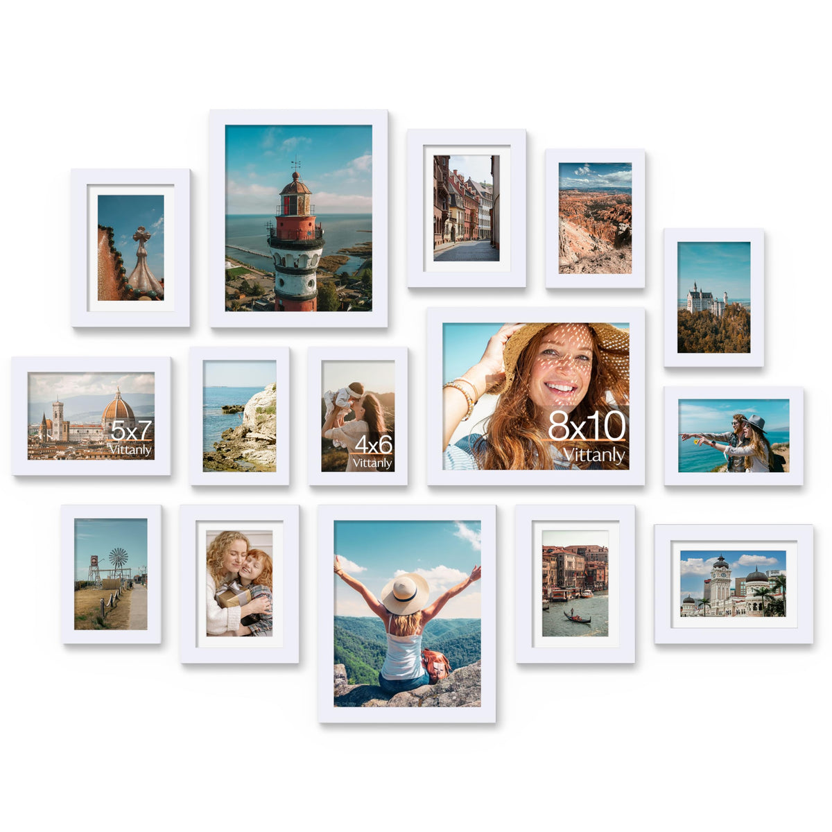 Vittanly 15 Pack Picture Frames Collage Wall Decor, Wall/Tabletop Display