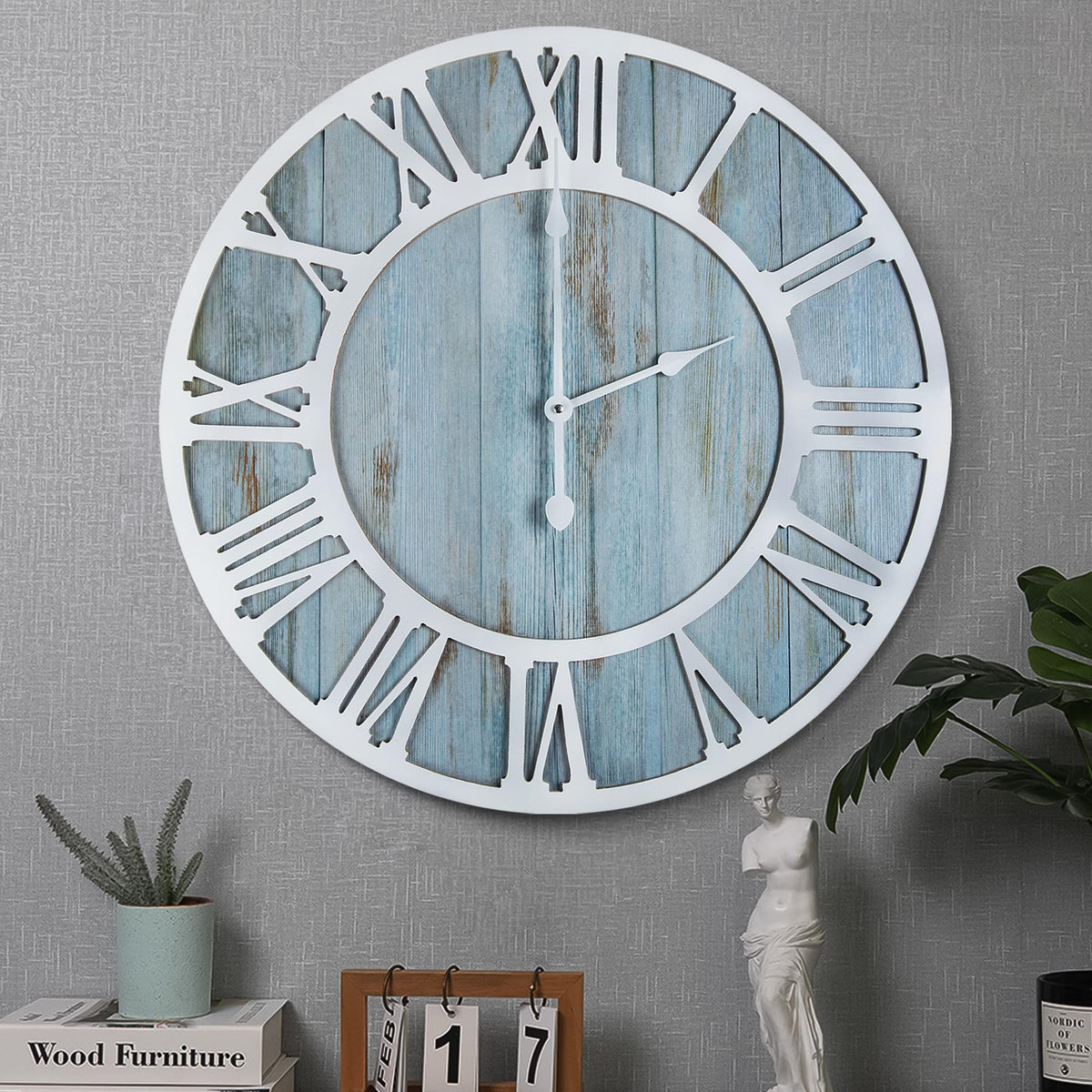1st owned Wall Clock for Living Room -13" Silent Non Ticking,Battery Operated,Black Metal, Antique Wood Clocks for Farmhouse,Dining Room,Bedroom,Kitchen Clock Wall Decor- Arabic Numerals