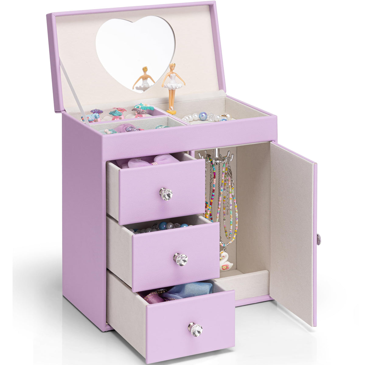 VLANDO 4 Layer Musical Jewelry Box, 3 Drawers Storage and Necklace Hook
