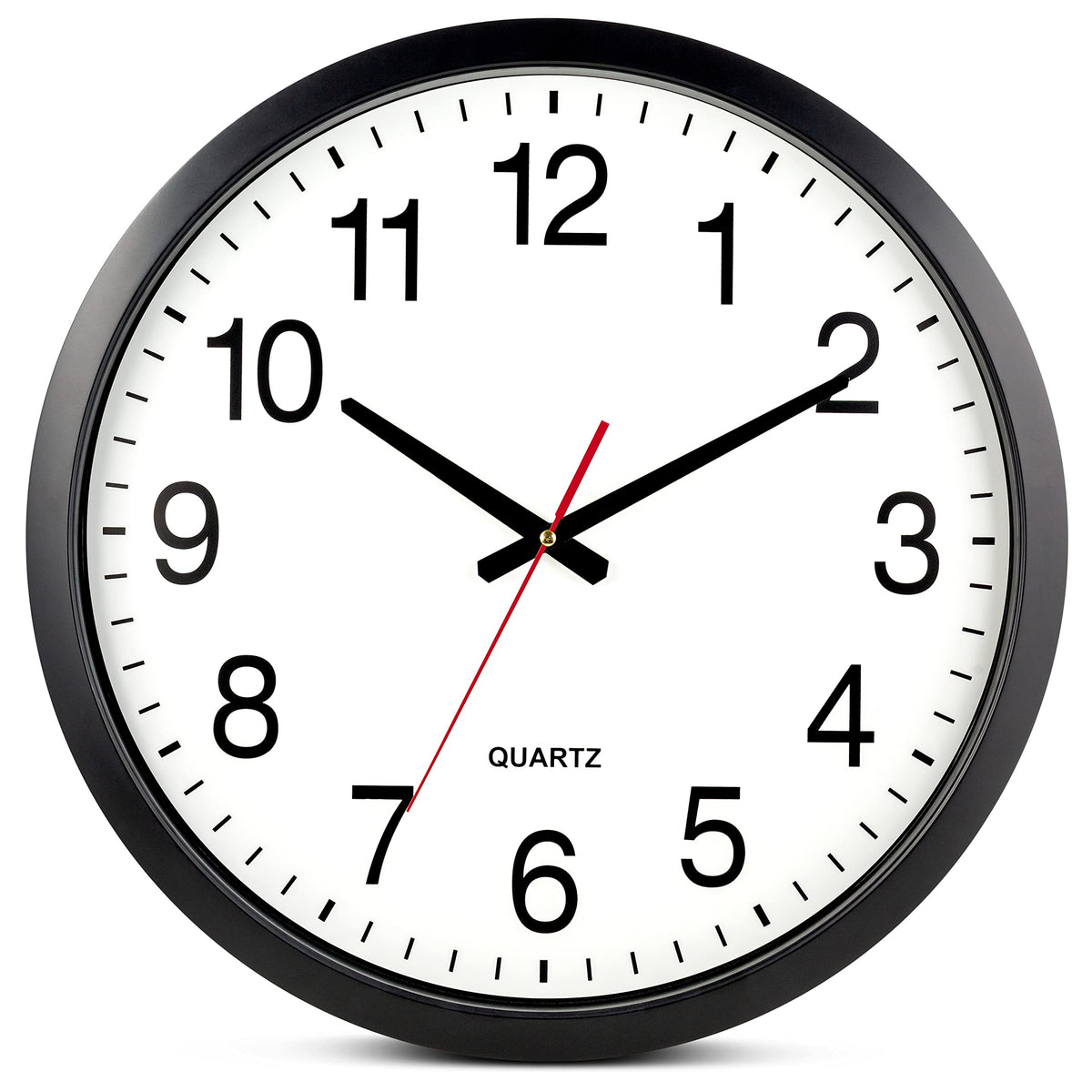 Bernhard Products Black Wall Clock, Large 13-Inch Silent Non Ticking Quartz Battery Operated Round Easy to Read Classroom/Home/School/Office Clock