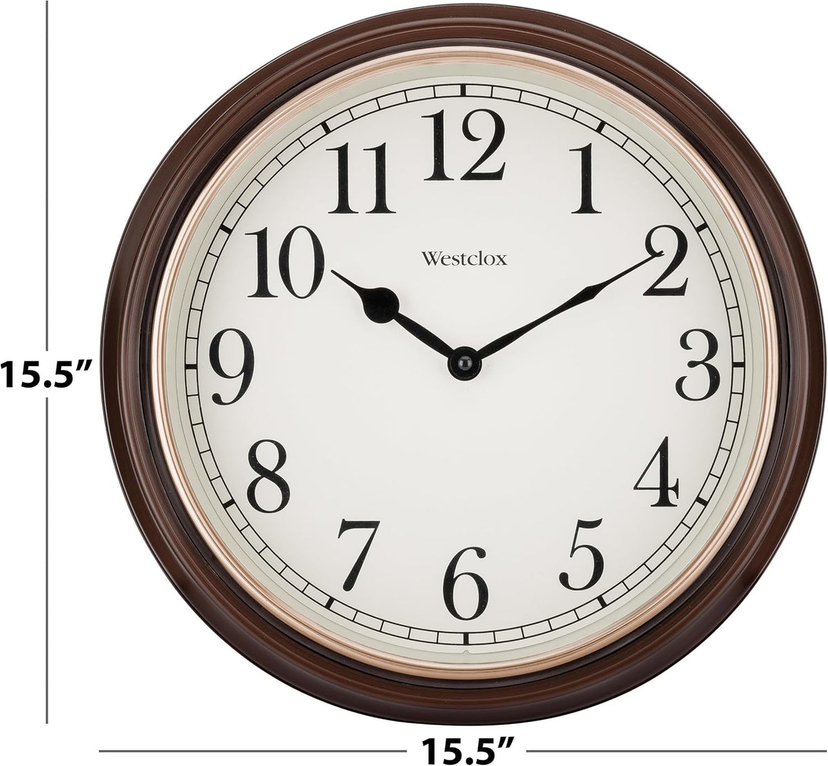 Westclox 15.5-Inch Traditional Woodgrain Wall Clock – Realistic Finish, Large Easy-to-Read Dial, Metal Hands, Rose Gold Bezel, Glass Lens, Quartz Accuracy (Woodgrain, 15.5-Inch)