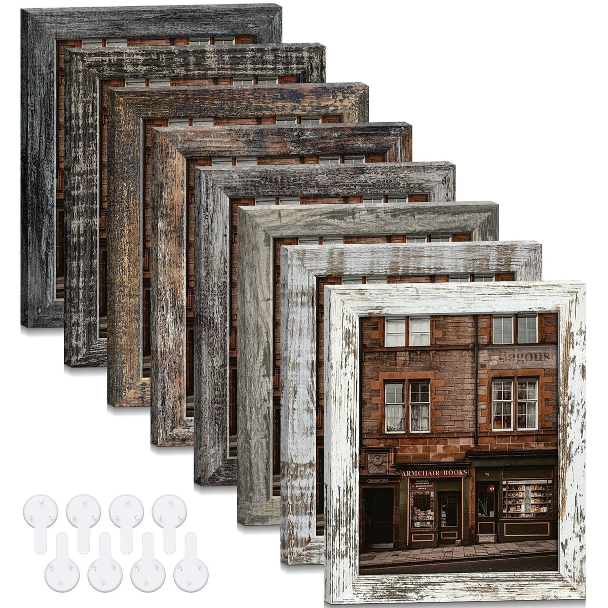 5x7 Picture Frames Set of 8, Vintage Rustic Farmhouse Industrial Style Photo Frames, High Definition Real Glass, for Tabletop or Wall Hanging