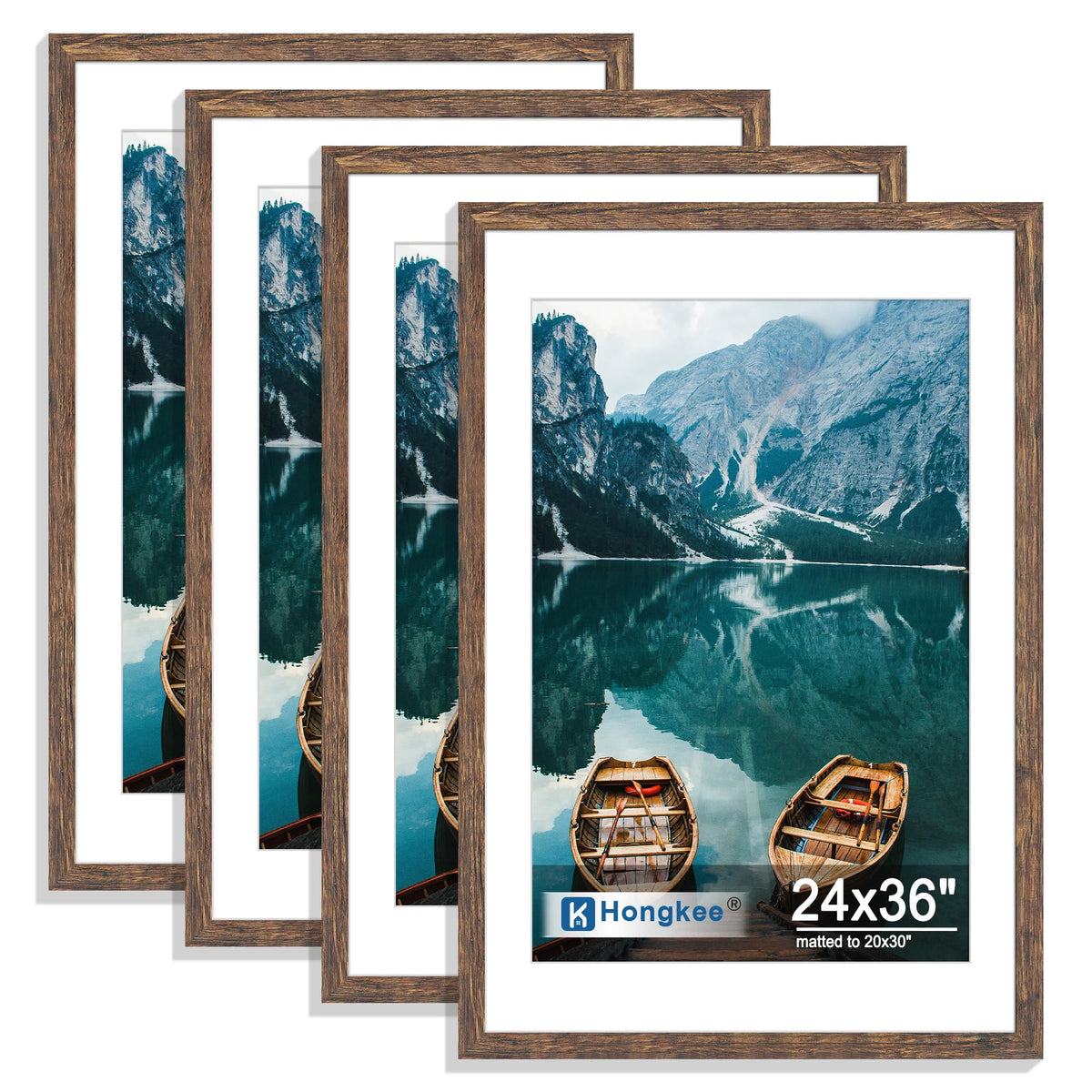 Hongkee 5x7 Picture Frame Set of 4, Real Glass and Wooden Frame, 4x6 Mat