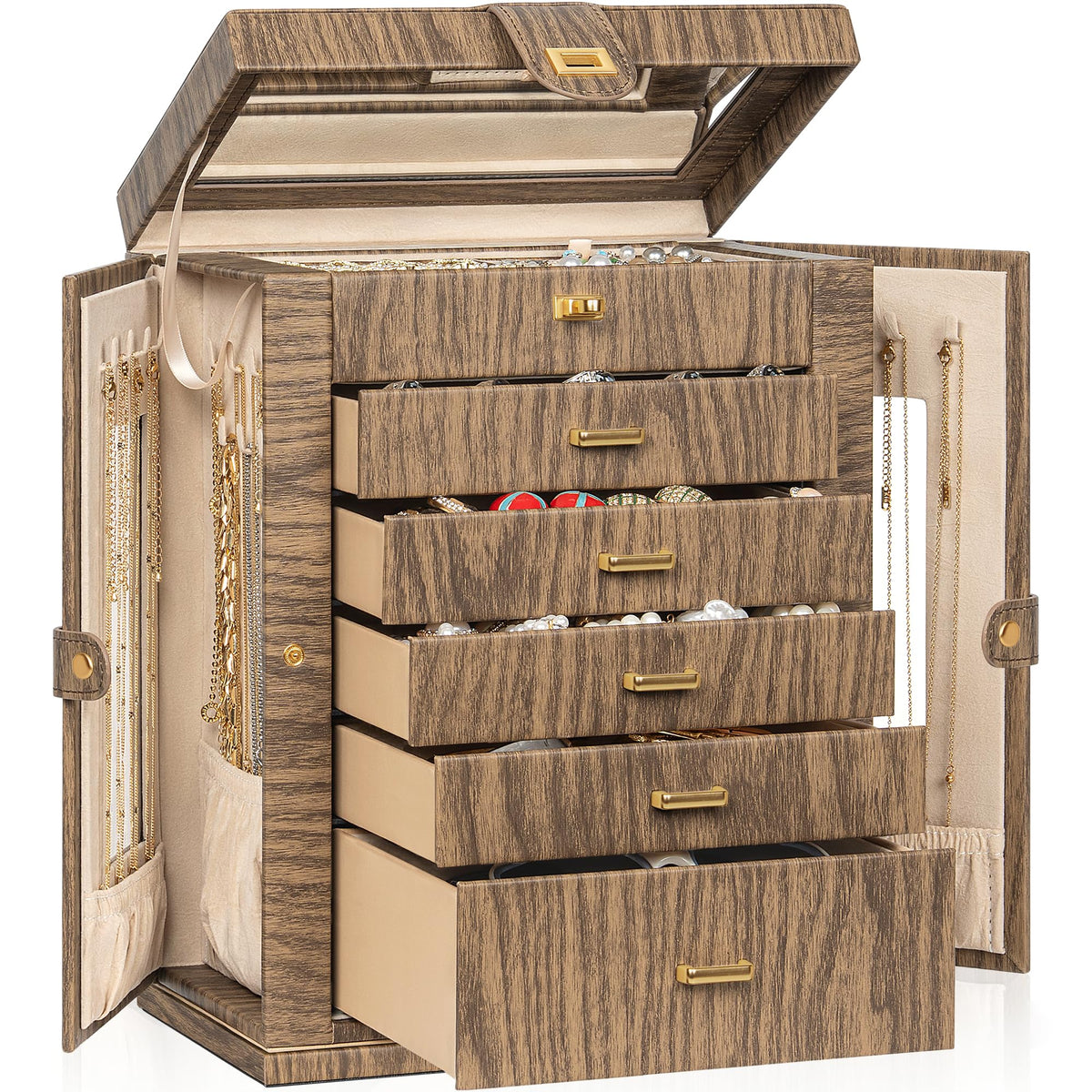 AKOZLIN 6-Tier Jewelry Box Organizer 5 Drawers Storage Black Regular