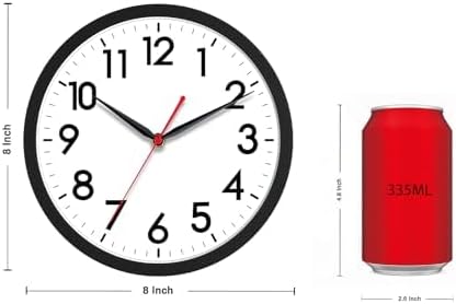 AKCISOT 8 Inch Wall Clock, Silent Battery Operated Analog Clock, Black