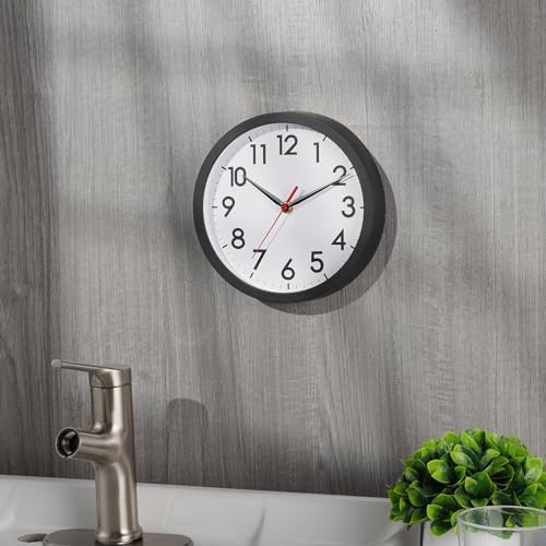 AKCISOT 8 Inch Wall Clock, Silent Battery Operated Analog Clock, Black