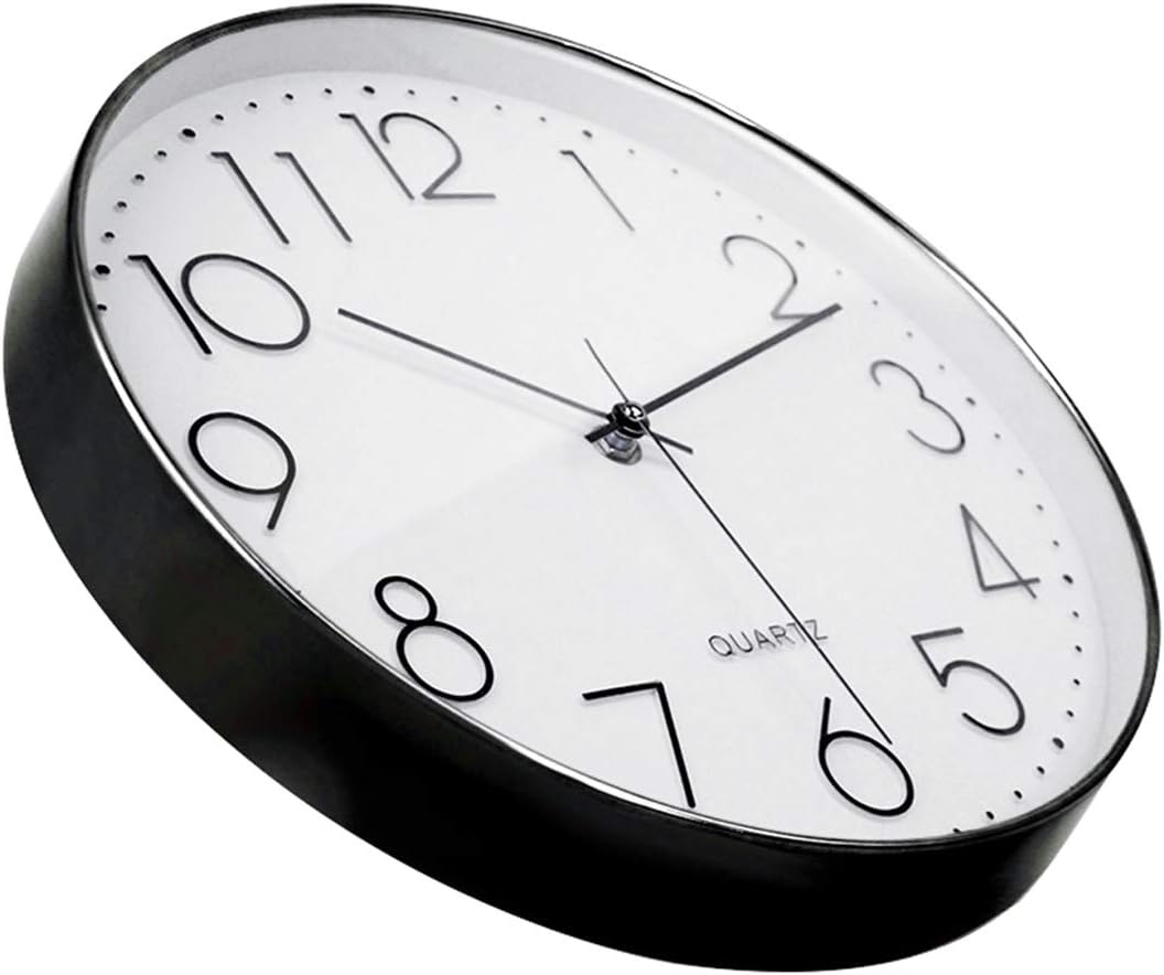 Tosnail 12 Inch Large Non Ticking Wall Clock, Round Silent Battery Operated Wall Clock for Living Room, Bathroom, Bedroom, Kitchen, Office Wall Decor - Modern Black Frame