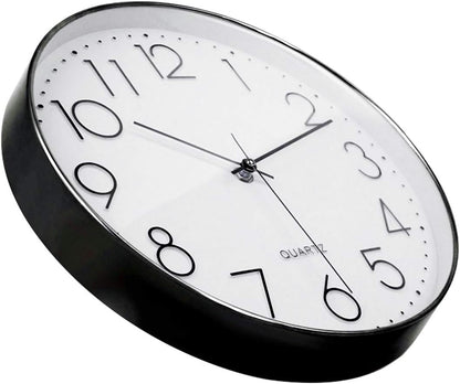 Tosnail 12 Inch Large Non Ticking Wall Clock, Round Silent Battery Operated Wall Clock for Living Room, Bathroom, Bedroom, Kitchen, Office Wall Decor - Modern Black Frame
