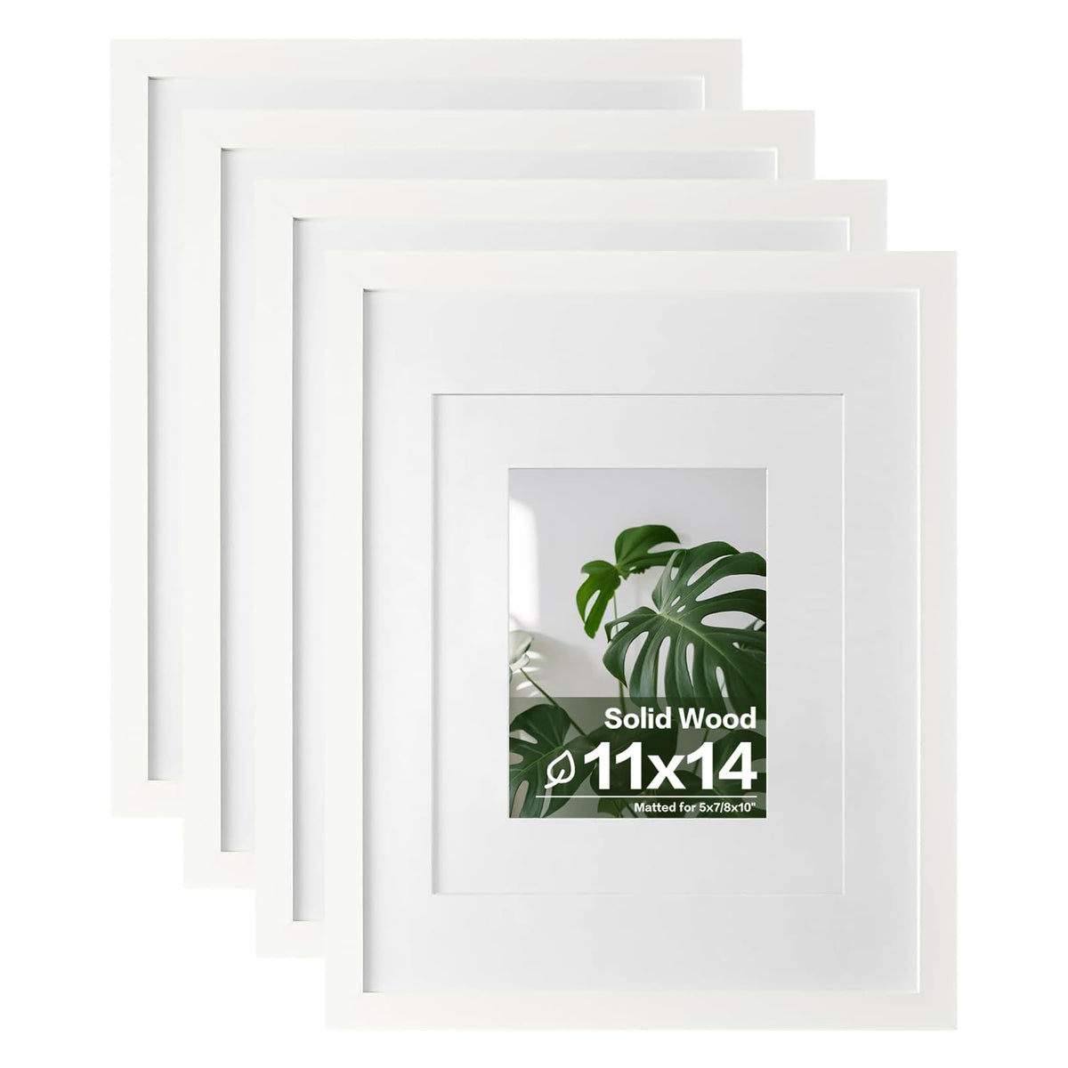 Egofine 11x14 Picture Frames 4 Pack Display Pictures 5x7/8x10 with Mat or 11x14 Without Mat Made of Solid Wood Covered by Plexiglass for Table Top Display and Wall Mounting Photo Frame, Light Brown