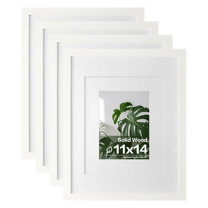 Egofine 11x14 Picture Frames 4 Pack Display Pictures 5x7/8x10 with Mat or 11x14 Without Mat Made of Solid Wood Covered by Plexiglass for Table Top Display and Wall Mounting Photo Frame, Light Brown