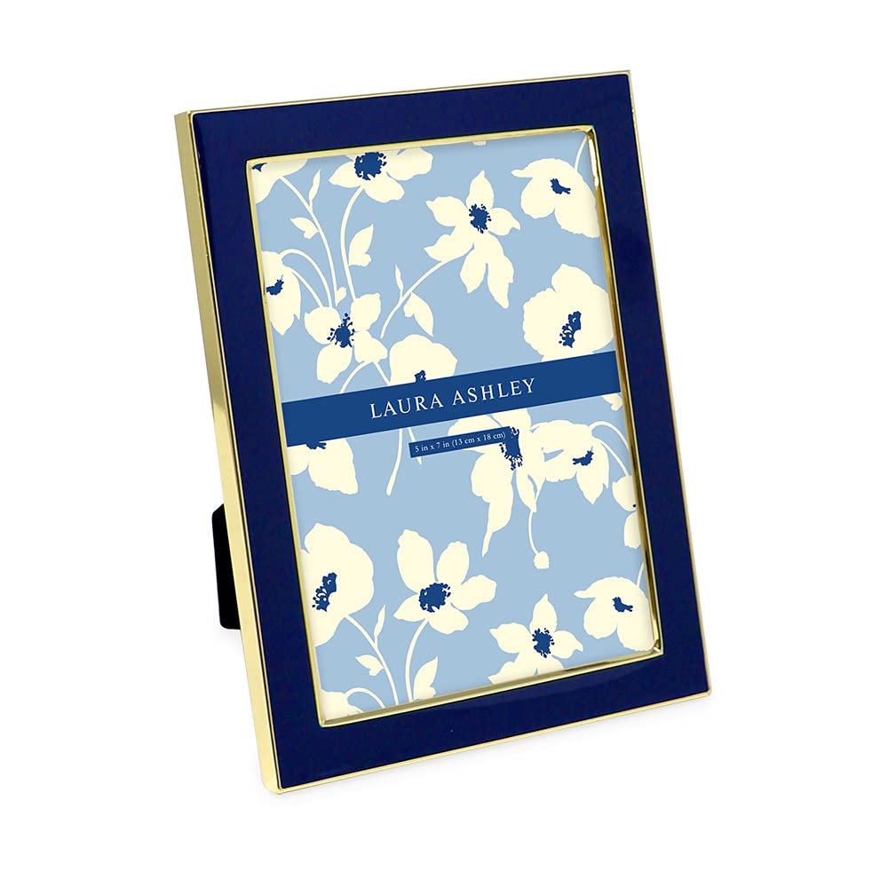 Laura Ashley 4x6 White Enamel Picture Frame, Gold Metal Edge w/Easel