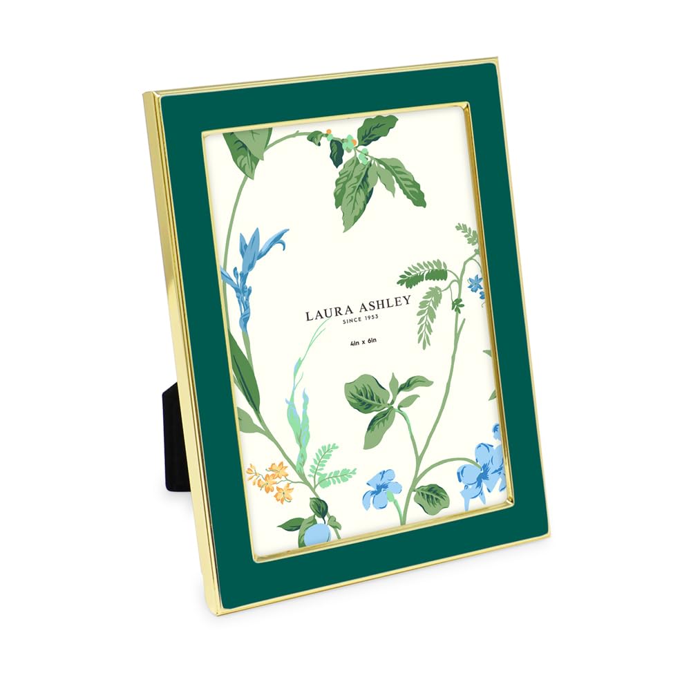 Laura Ashley 4x6 White Enamel Picture Frame, Gold Metal Edge w/Easel
