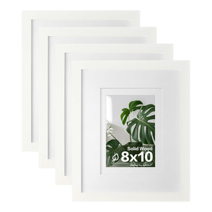 Egofine 11x14 Picture Frames 4 Pack Display Pictures 5x7/8x10 with Mat or 11x14 Without Mat Made of Solid Wood Covered by Plexiglass for Table Top Display and Wall Mounting Photo Frame, Light Brown