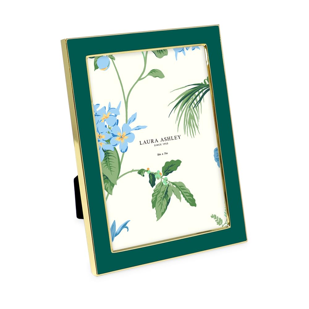 Laura Ashley 4x6 White Enamel Picture Frame, Gold Metal Edge w/Easel