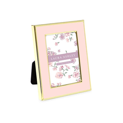Laura Ashley 4x6 White Enamel Picture Frame, Gold Metal Edge w/Easel