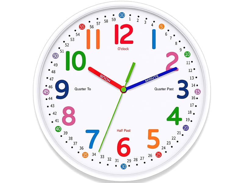Silent Kids Wall Clock – Non-Ticking, Battery-Powered, Ideal for Teaching Time and Stylish Décor in Any Room - 8 Inch