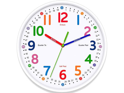 Silent Kids Wall Clock – Non-Ticking, Battery-Powered, Ideal for Teaching Time and Stylish Décor in Any Room - 8 Inch