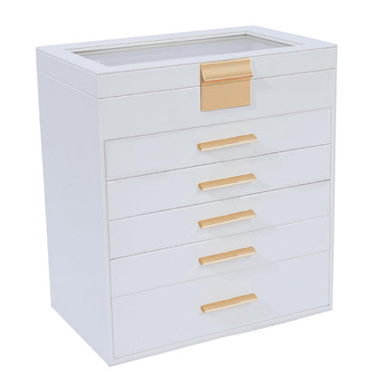 BOOVO Jewelry Boxes for Women, White and Black 6 Layer Large Jewelry Box for Necklace, Bracelet, Earrings, Rings Storage, Jewelry holder Organizer for Girls Gift (Champagne, 6 layer)