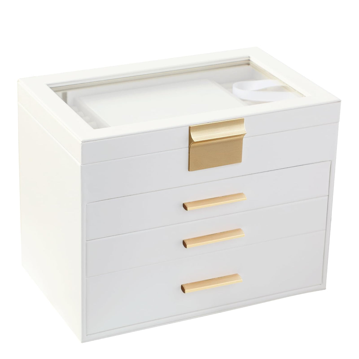 BOOVO Jewelry Boxes for Women, White and Black 6 Layer Large Jewelry Box for Necklace, Bracelet, Earrings, Rings Storage, Jewelry holder Organizer for Girls Gift (Champagne, 6 layer)