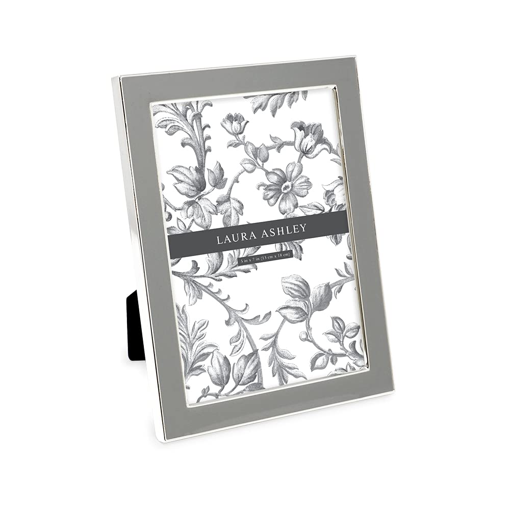 Laura Ashley 4x6 White Enamel Picture Frame, Gold Metal Edge w/Easel