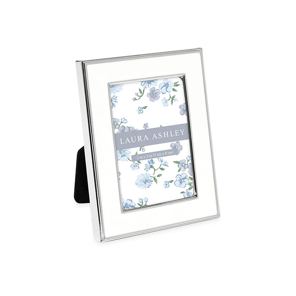 Laura Ashley 4x6 White Enamel Picture Frame, Gold Metal Edge w/Easel