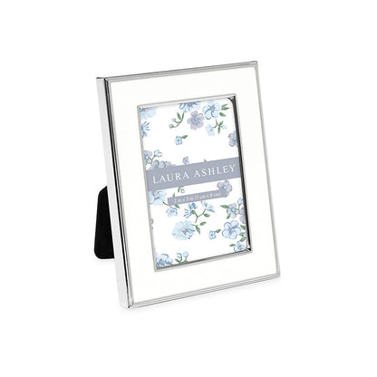 Laura Ashley 4x6 White Enamel Picture Frame, Gold Metal Edge w/Easel