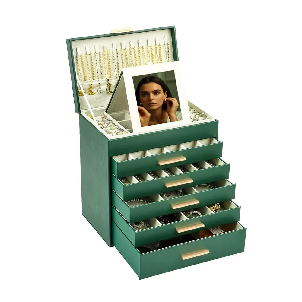 BOOVO Jewelry Boxes for Women, White and Black 6 Layer Large Jewelry Box for Necklace, Bracelet, Earrings, Rings Storage, Jewelry holder Organizer for Girls Gift (Champagne, 6 layer)