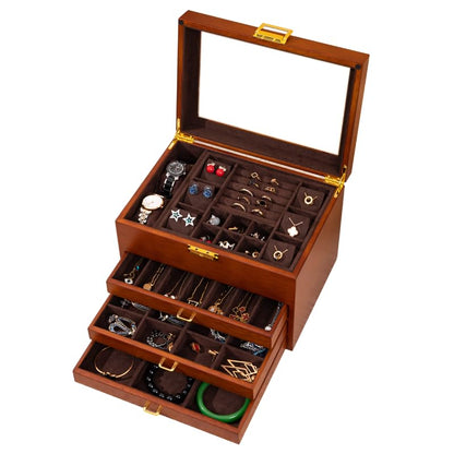 2 Layer Anti Tarnish Solid Wood Jewelry Organizer Box with Lock