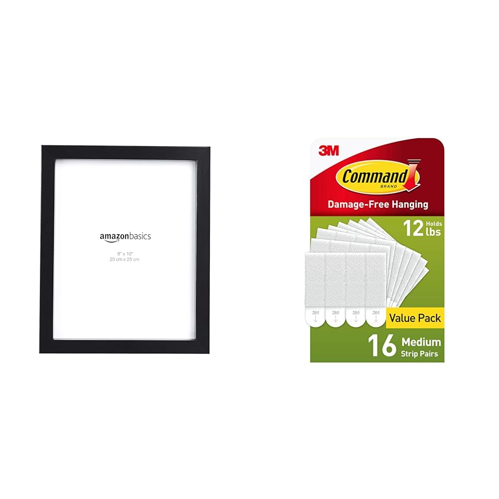 Amazon Basics Rectangular Photo Picture Frame, 8" x 10", Wall Hanging or Tabletop Display, Black, 2-Pack, Horizontal or Vertical
