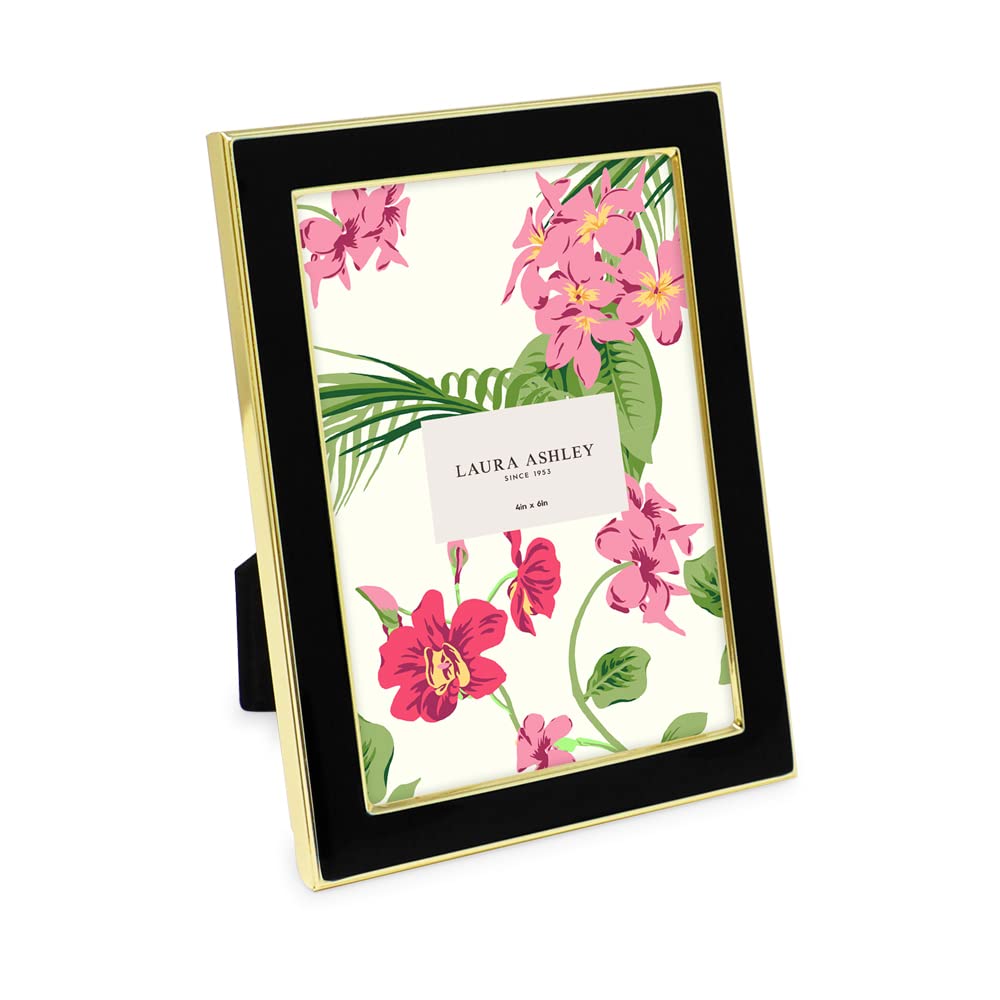 Laura Ashley 4x6 White Enamel Picture Frame, Gold Metal Edge w/Easel