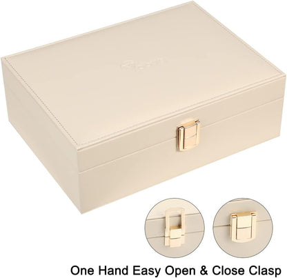 Voova 2 Layer Jewelry Box Organizer with Removable Tray, Vintage Gift, Apricot