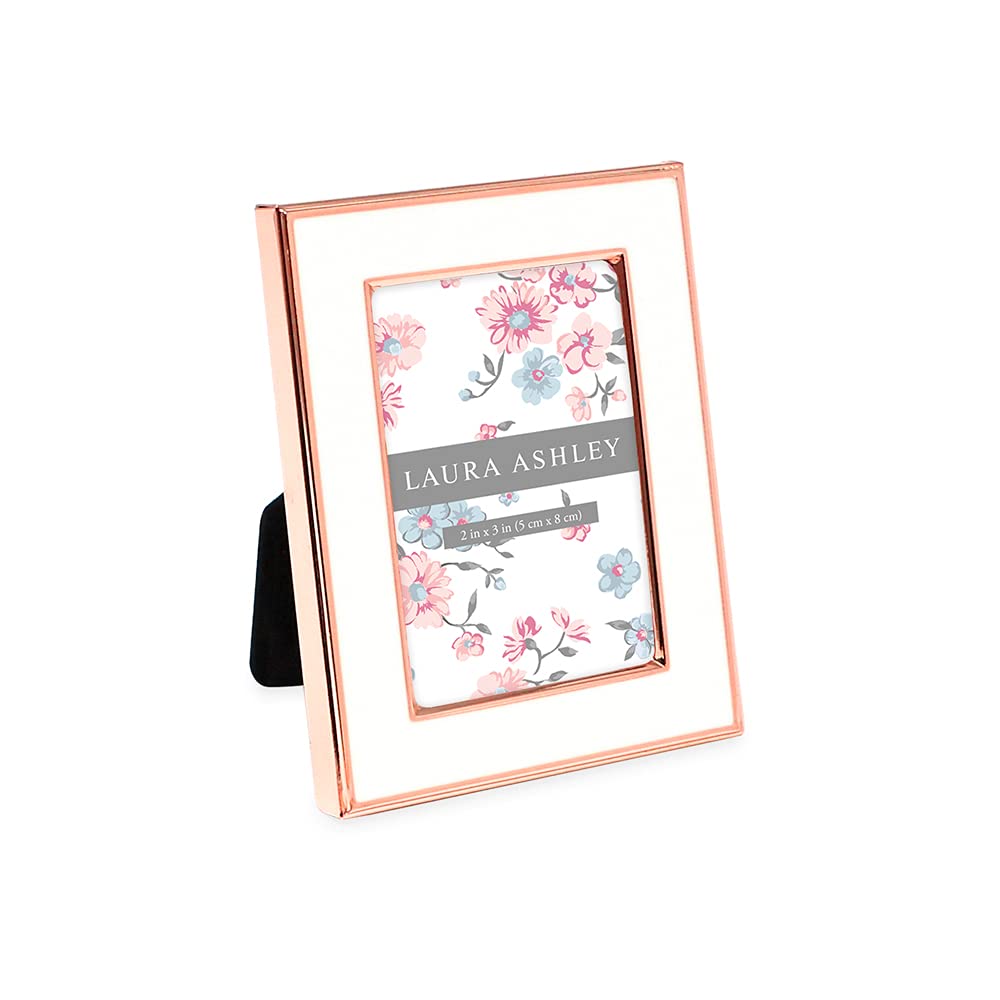 Laura Ashley 4x6 White Enamel Picture Frame, Gold Metal Edge w/Easel
