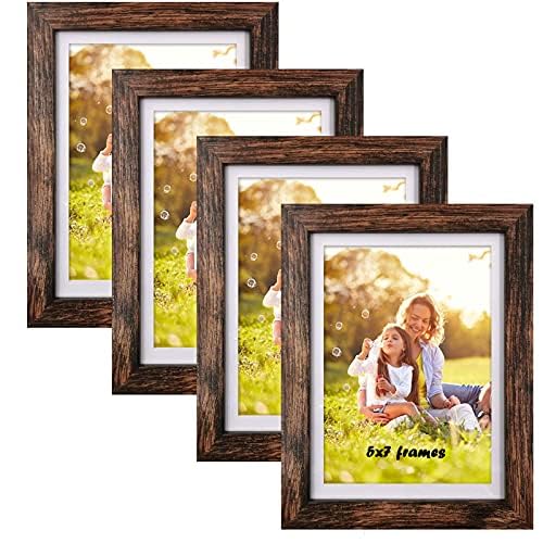 SESEAT 8x10 Picture Frames Rustic Brown with Mat Photo Frames 4 Packs for Tabletop or Wall