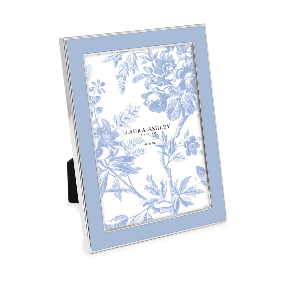 Laura Ashley 4x6 White Enamel Picture Frame, Gold Metal Edge w/Easel