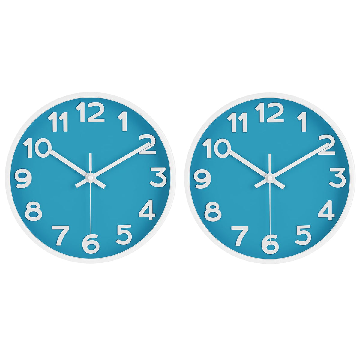 HIPPIH 10 Inch Wall Clock, 2Pack Silent Non Ticking Battery Operated Clocks