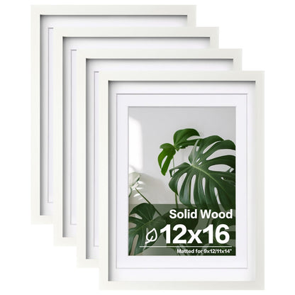 Egofine 11x14 Picture Frames 4 Pack Display Pictures 5x7/8x10 with Mat or 11x14 Without Mat Made of Solid Wood Covered by Plexiglass for Table Top Display and Wall Mounting Photo Frame, Light Brown