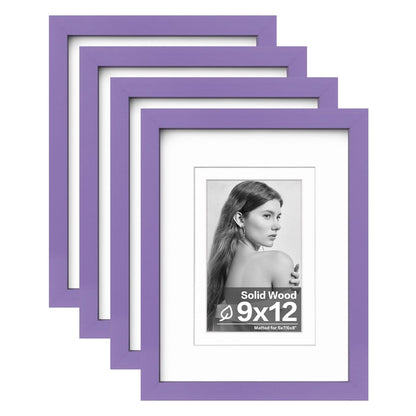 Egofine 11x14 Picture Frames 4 Pack Display Pictures 5x7/8x10 with Mat or 11x14 Without Mat Made of Solid Wood Covered by Plexiglass for Table Top Display and Wall Mounting Photo Frame, Light Brown