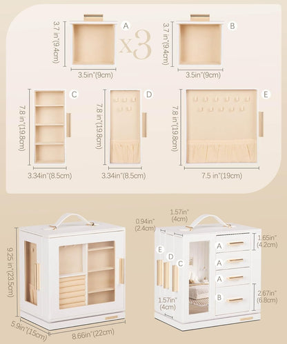 Homde Rotating Jewelry Box for Women: 7-Drawer Organizer with Clear Window