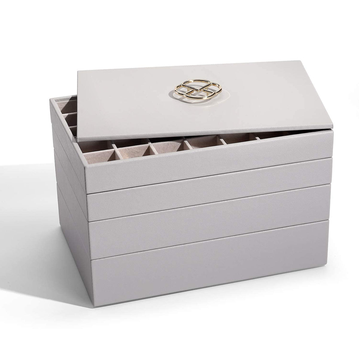 Vlando 4-Drawer Jewelry Box Organizer with Glass Lid, White